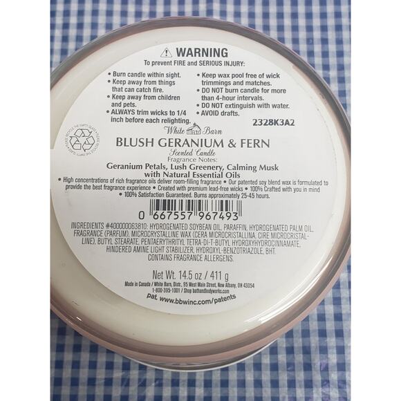 BBW Blush Geranium & Fern Large 3 Wick Candle Home Fragrance Decor - Picture 2 of 2